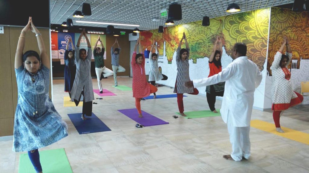 A photo of the GE WellWithin India team's Yoga session