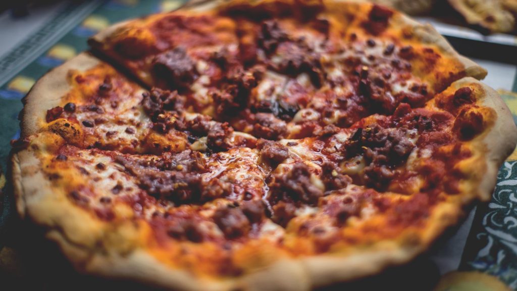 Close-up photo of a pizza on a table